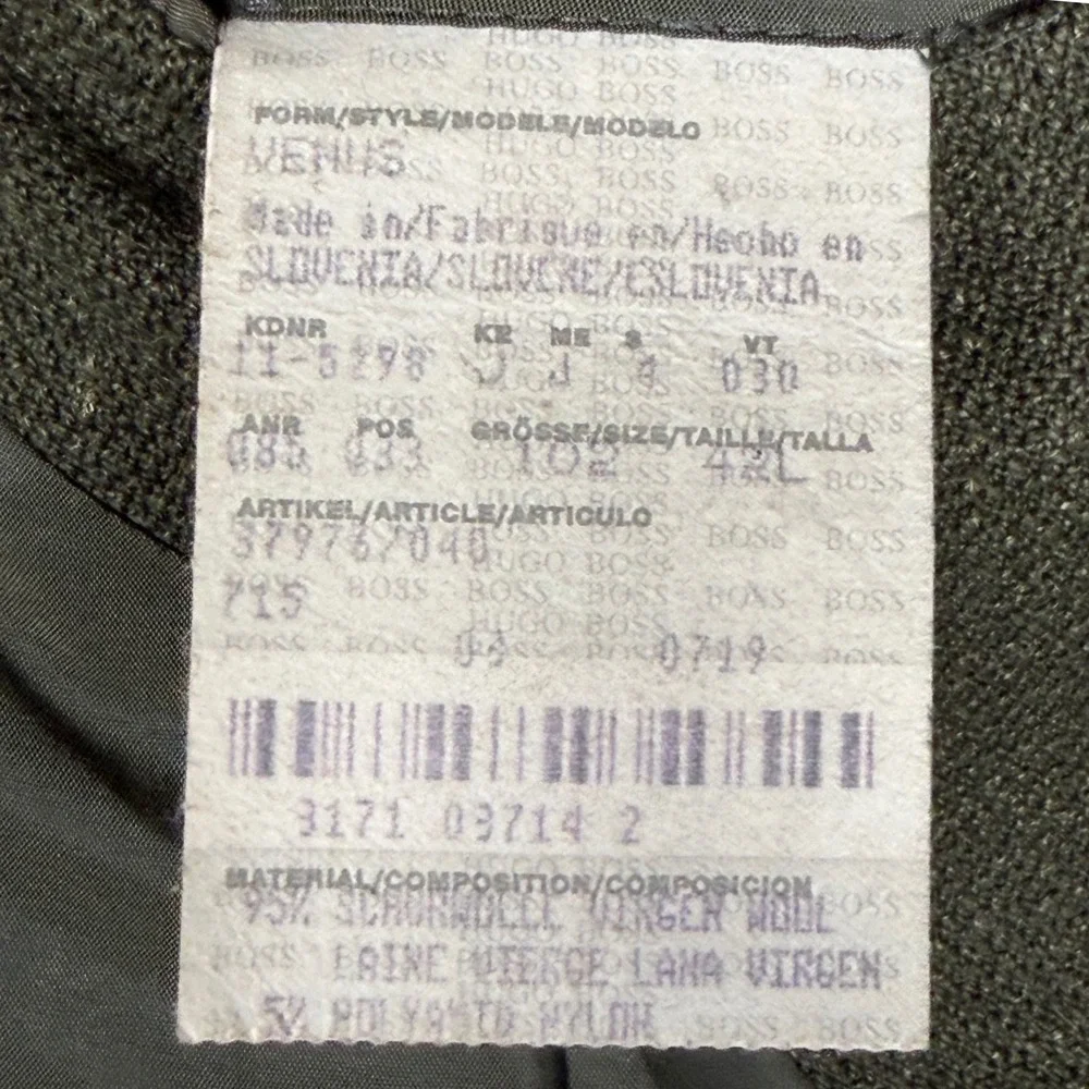 Hugo Boss Menas 42L Olive Green Virgin Wool Sport Coat Blazer 2 Button